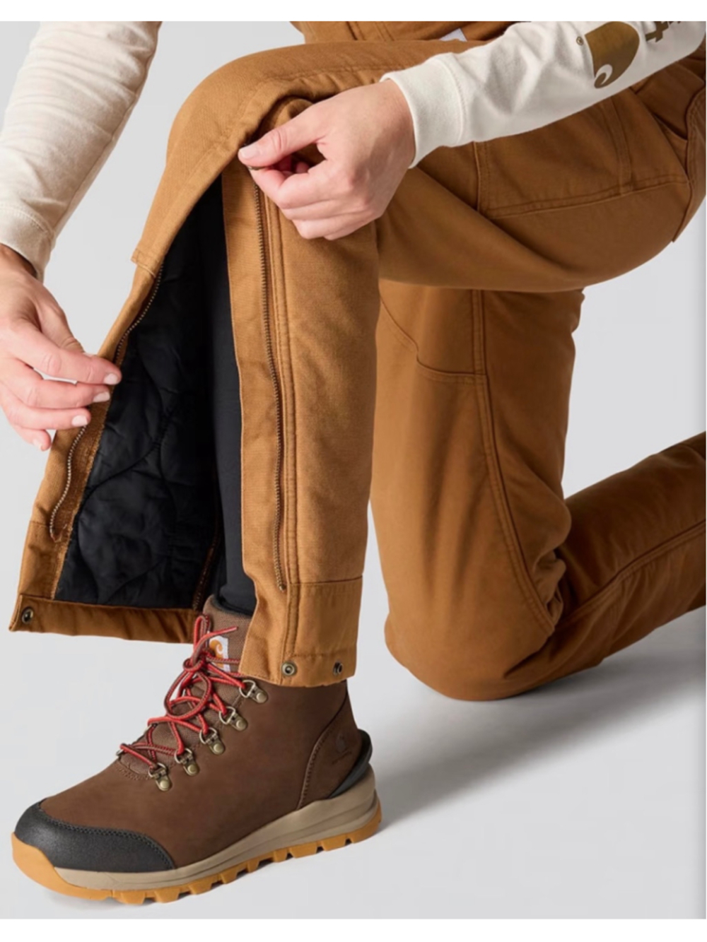 New Carhartt Women's Loose Fit Washed Duck Insulated Biberall Overalls 1x Brown - Picture 5 of 6